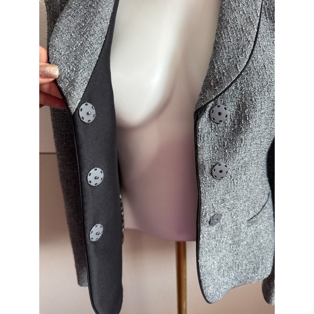 Emporio Armani Metallic Silver Tweed Pant Suit Velvet Collar Blazer Set EU 38 - Picture 9 of 16